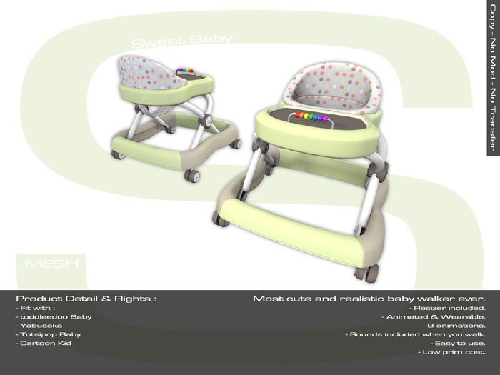 Sweet Baby - Baby Walker Mesh - Cream & Green