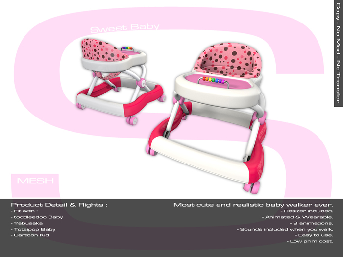 Sweet Baby - Baby Walker Mesh - Pink & White