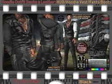 FULL - ZED MESH MATERIALS ENABLED: Hoodie Outfit - Black Denim & Leather - HUD for Hoodie/Vest/Pants/Boots