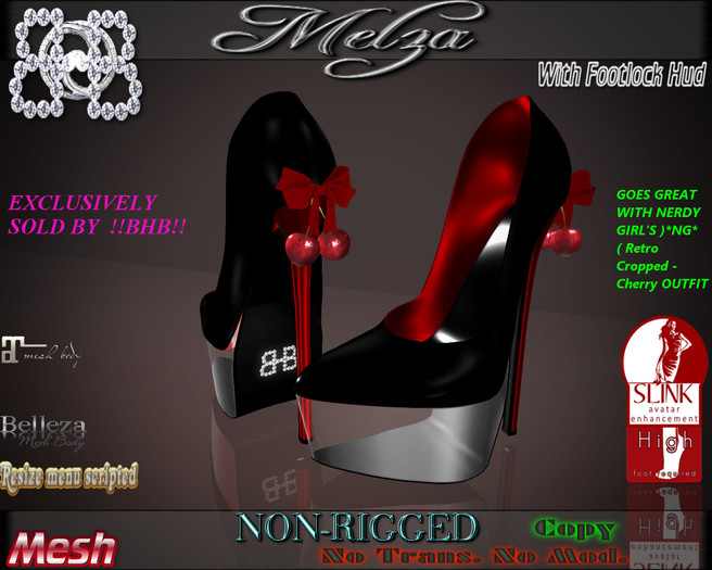 !!BHB!! {MELZA}CHERRY HEELS ( slink, belleza, maitreya, resize)