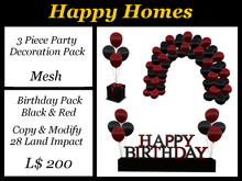 H.Homes ~ 3 Piece Party Pack ~ Birthday ~ Black & Red