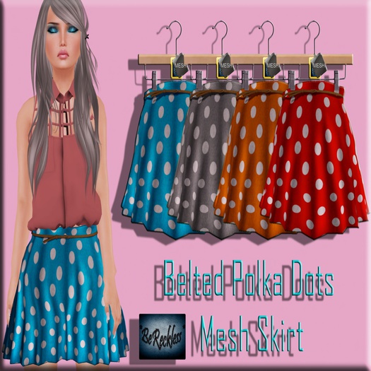 *BeReckless* Belted Polka Dots Mesh Skirt Red