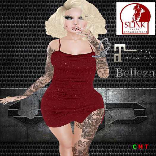 **Void Slitted Cocktail Dress** Red Shimmer