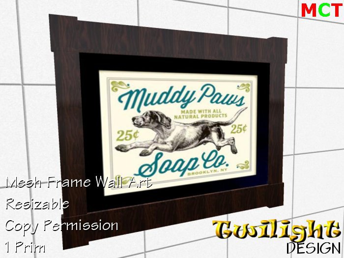Second Life Marketplace TDA011 Framed Vintage Poster Muddy Paws Soap