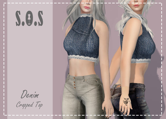 [S.O.S] Denim Sleeveless Crop Top