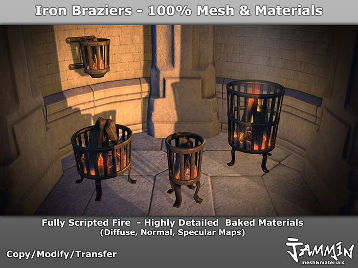 [Jammin] Iron Braziers - 100% Mesh & Materials  - Copy/Mod/Trans