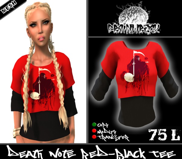 .::Brain Wreck::. Women's Death Note Red-Black Tee
