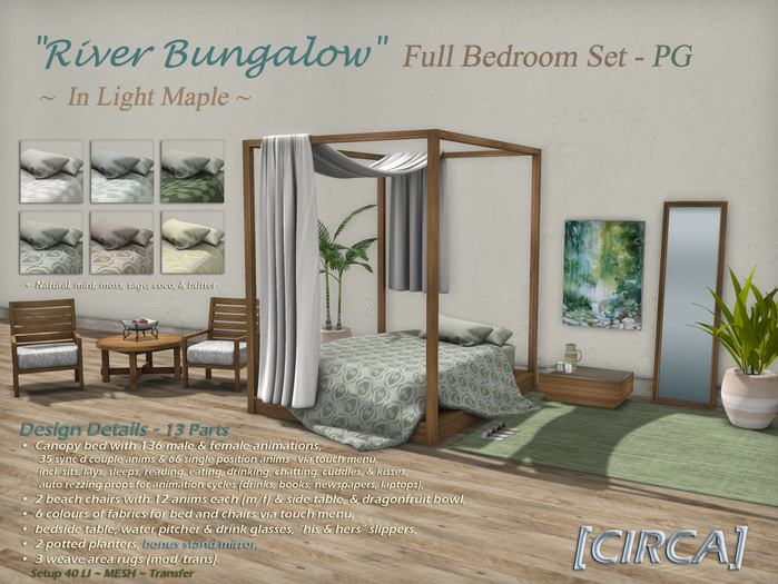 [CIRCA] - "River Bungalow" Full Bedroom Set PG - In Light Maple