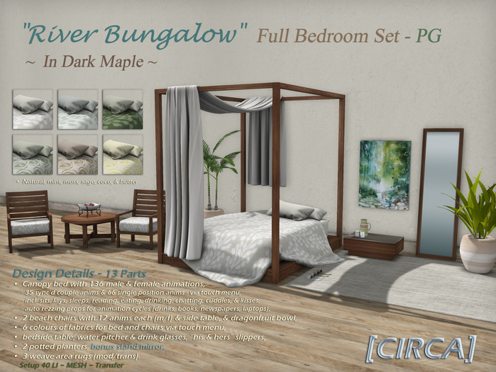 [CIRCA] - "River Bungalow" Full Bedroom Set PG - In Dark Maple