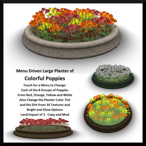 Menu Driven Large Planter of Colorful Poppies