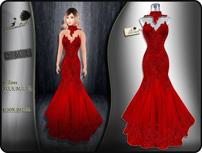 Vestido sirena, cuello alto Rojo.