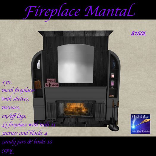mesh Fireplace with Mantal & decor(crate)