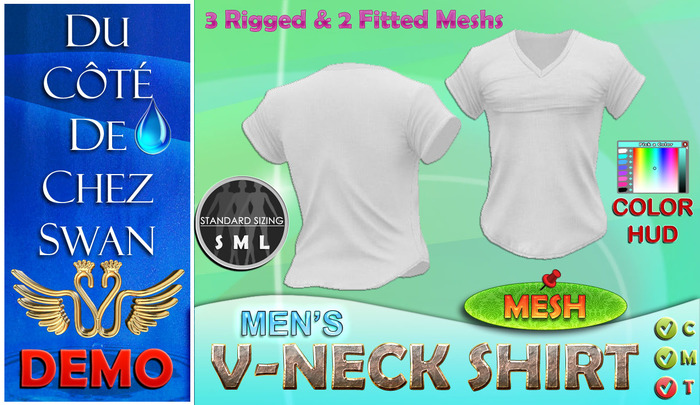 Homme Polo Blanc Col en V + HUD Couleurs