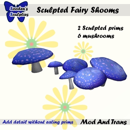 6 Mushrooms 2 Prim Cluster (BLUE) Box