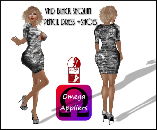 VHD Black Sequin Pencil Dress Ensemble (Omega & Slink)