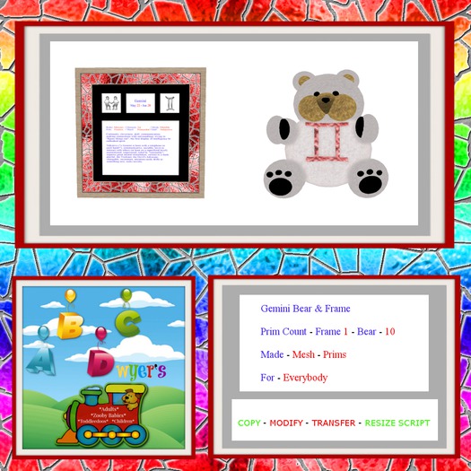 (ABC) Zodiac Gemini Bear & Frame Set Red