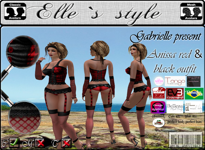 Elle`s style Anissa red outfit mesh&clasic avatar
