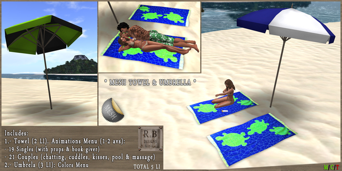 *RnB* Mesh Towel & Umbrella - Single & Couples - Turtles (c)