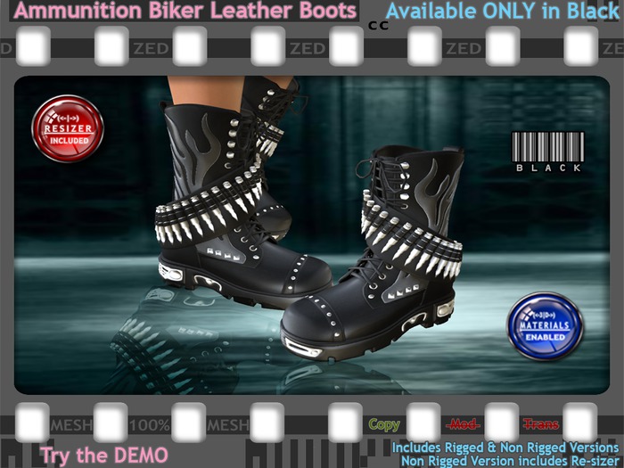 ::ZED:: Ammunition Leather Biker Boots, Rigged and Non Rigged ONLY AVAILABLE IN BLACK DEMO