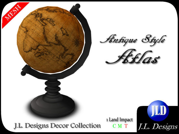 J.L. Designs - Antique Style Atlas Globe (mesh)