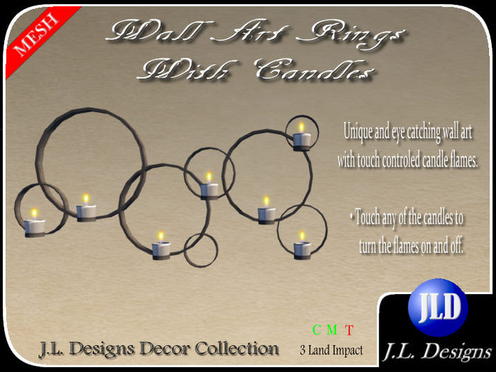 J.L. Designs - Decorative Wall Art Rings with Candles (mesh)