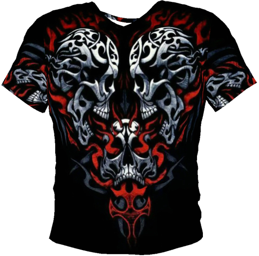 Flaming Tribal Skulls T-Shirt (Mesh)