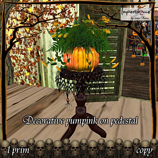 Decorative pumpink on pedestal .