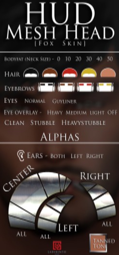 -Labyrinth- Mesh Head HUD (Fox Skin) - Dark