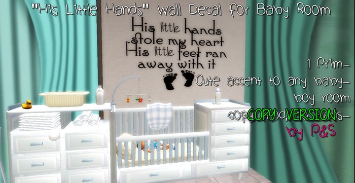"His Little Hands" Wall Decal For Baby BOXED