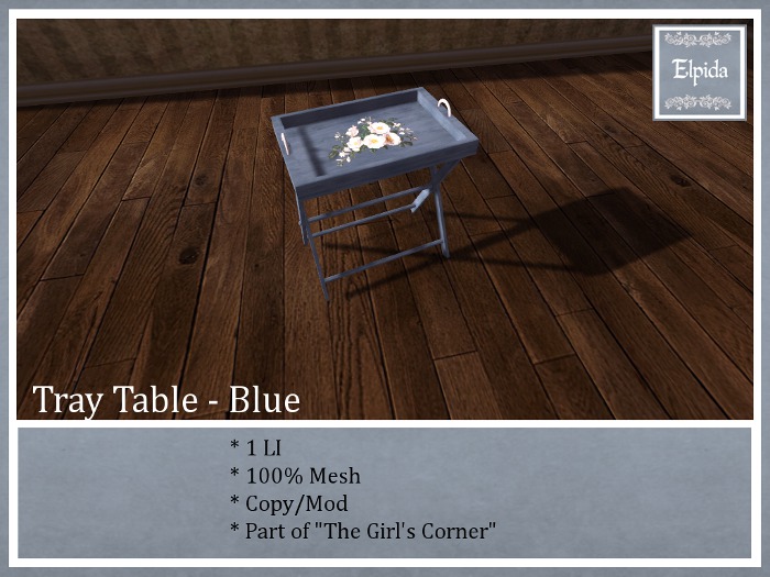 [ELPI] Tray table Blue w. roses - Boxed