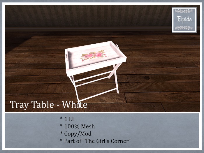 [ELPI] Tray table White w. roses - Boxed