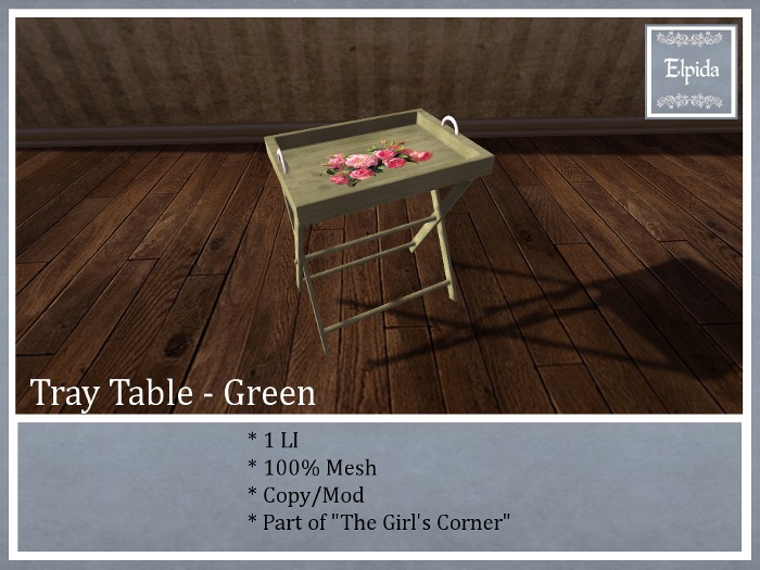 [ELPI] Tray table Green w. roses - Boxed