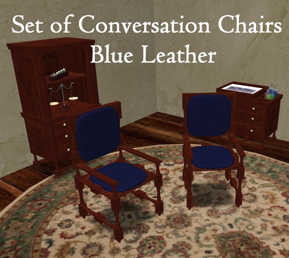 Set of Conversation Chairs - Blue leather (MESH)