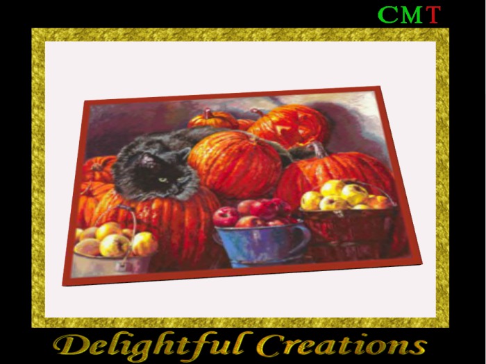 Black Cat on Pumpkin Rug
