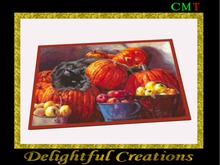 Black Cat on Pumpkin Rug
