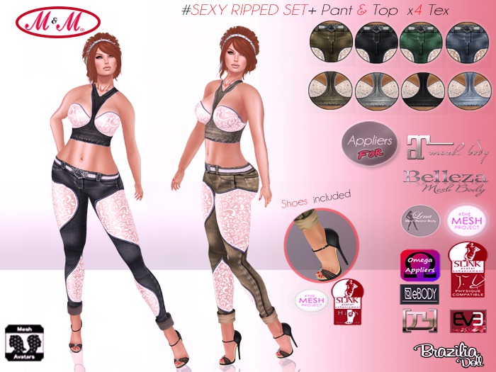 #M&M+SEXY RIPPED SET + slink,maitreya,E-BODY-MESH CLOTH