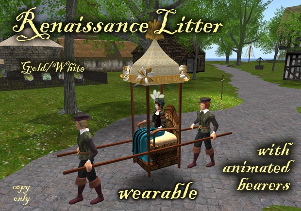 Renaissance / Tudor Litter - Wearable, Animated - White/Gold 