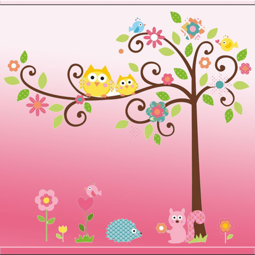 Kids wall wallpaper flower tree, pink