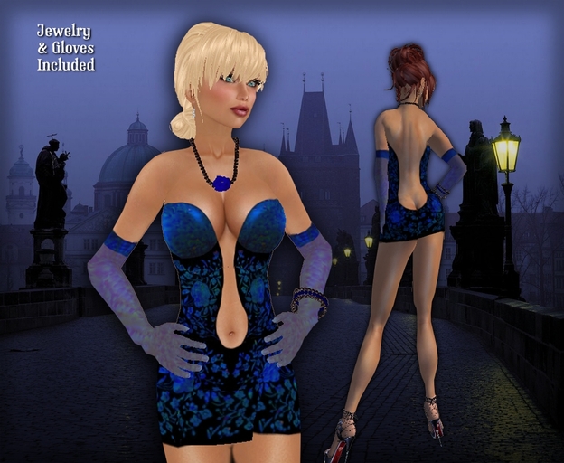 *Lurve* Blue Floral Gem Mini Dress