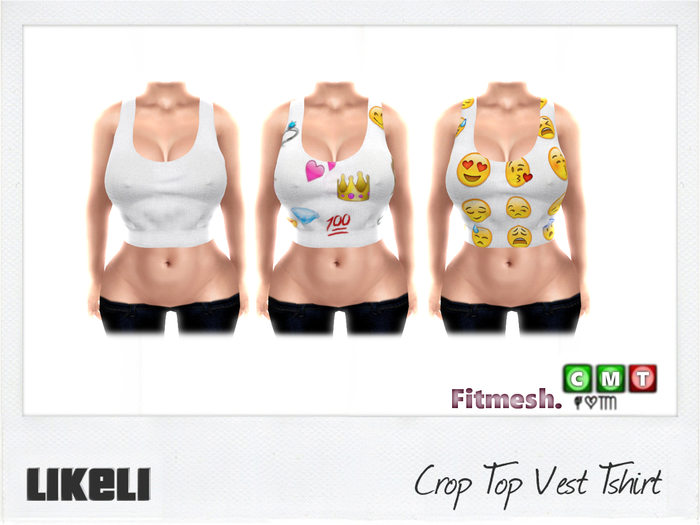 {.LikeLi.} Crop Top Vest Tshirt_Fitmesh. Emoji.