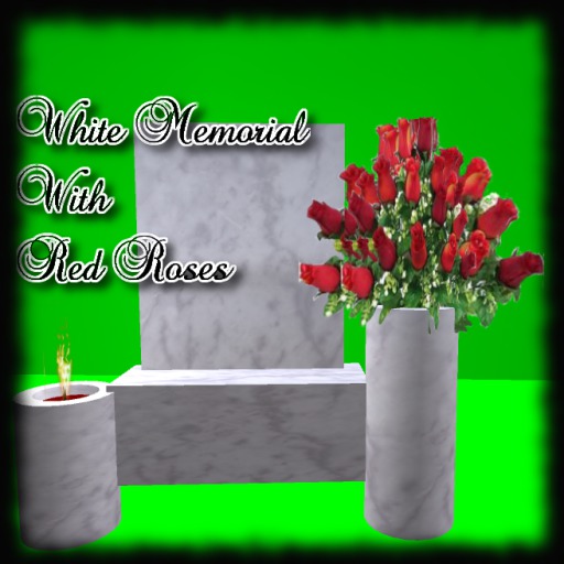 white memorial/red roses
