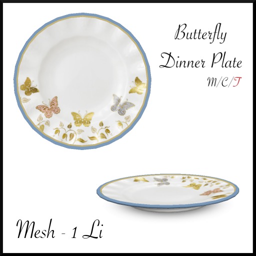 Dinner Plate - Blue/Butterflies