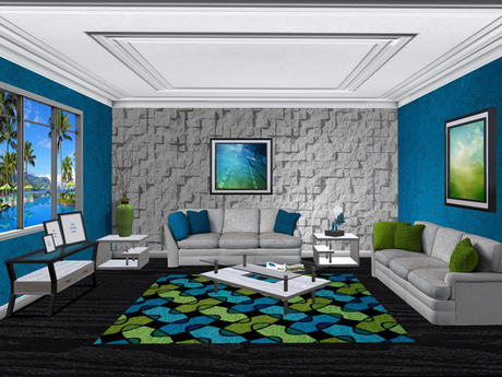 Second Life Marketplace - PB - Grey/green/blue living room (full set ...