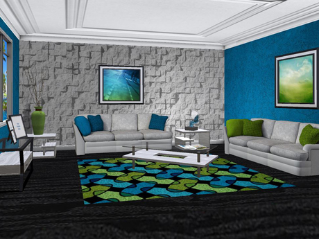 Second Life Marketplace - PB - Grey/green/blue living room (full set ...