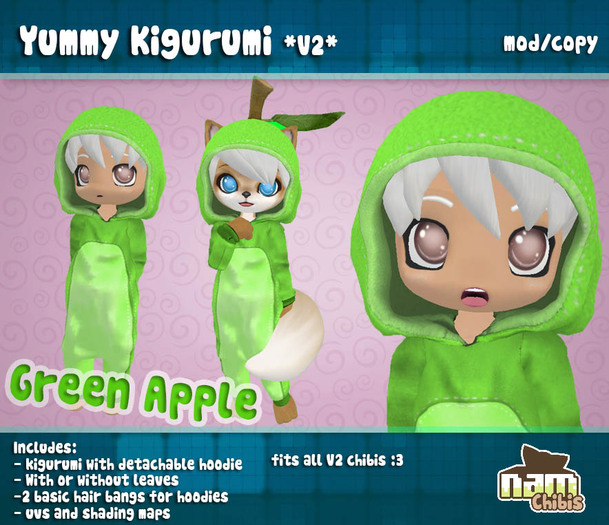 Second Life Marketplace NAM Yummy Kigurumi V2 Green Apple