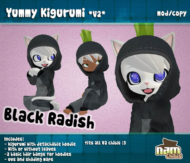 Second Life Marketplace NAM Yummy Kigurumi V2 Black Radish