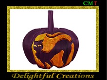 Purple Cat Carved Pumpkin