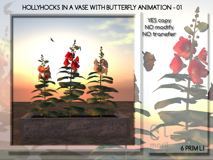 HOLLYHOCKS IN A VASE WITH BUTTERFLY ANIMATION - 01