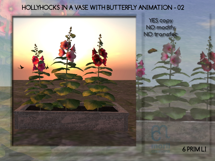 HOLLYHOCKS IN A VASE WITH BUTTERFLY ANIMATION - 01