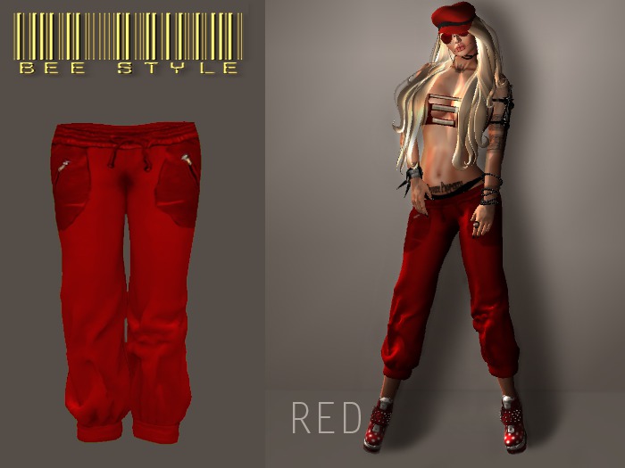 .:Bee Capri Mix Pants Red:.